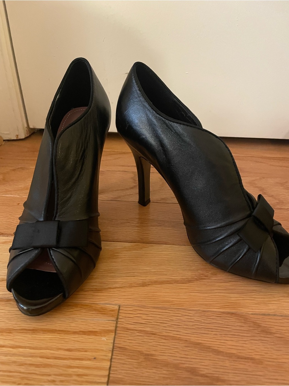 Tahari Black Peep-Toe Stiletto Heels with Bow Accent
